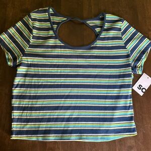 New‎ Striped Crop Top Juniors XXL Blue Yellow Y2K 00s Style 💙💛💚